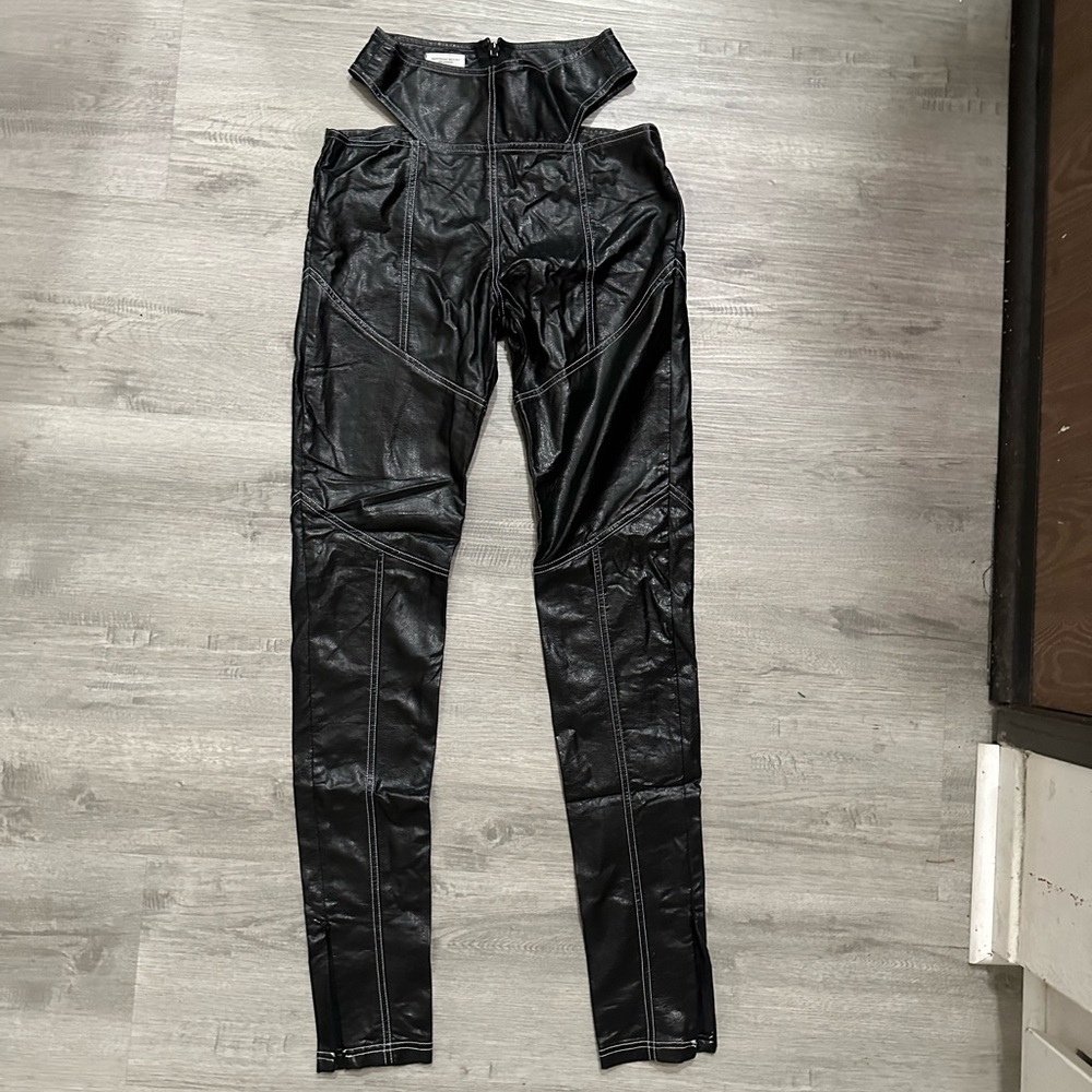 Mistress Rocks Black High-Waisted faux Leather cut out Pants Sz Xs